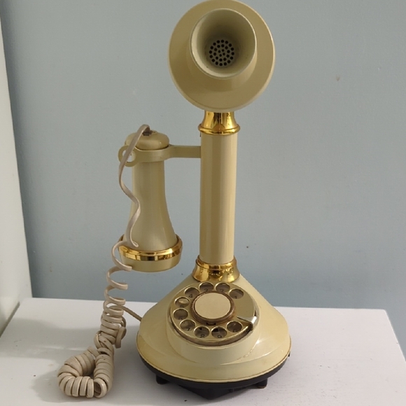 American Telecommunications Corporation Other - Vintage 1970's Candlestick Cream and Gold Rotary Telephone
